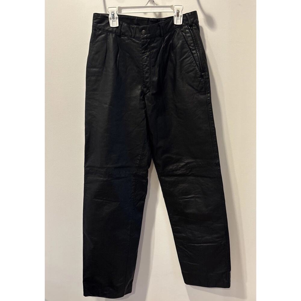 Vintage Rafaello Black Leather Biker Pants Size 32 Pleated 90’s High Waist Retro